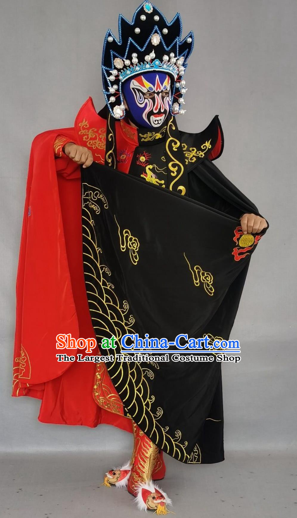 Double Colors Red and Black Embroidery Bian Lian Outfit Chinese Sichuan Opera Magic Show Face Changing Costume and Masks Complete Set