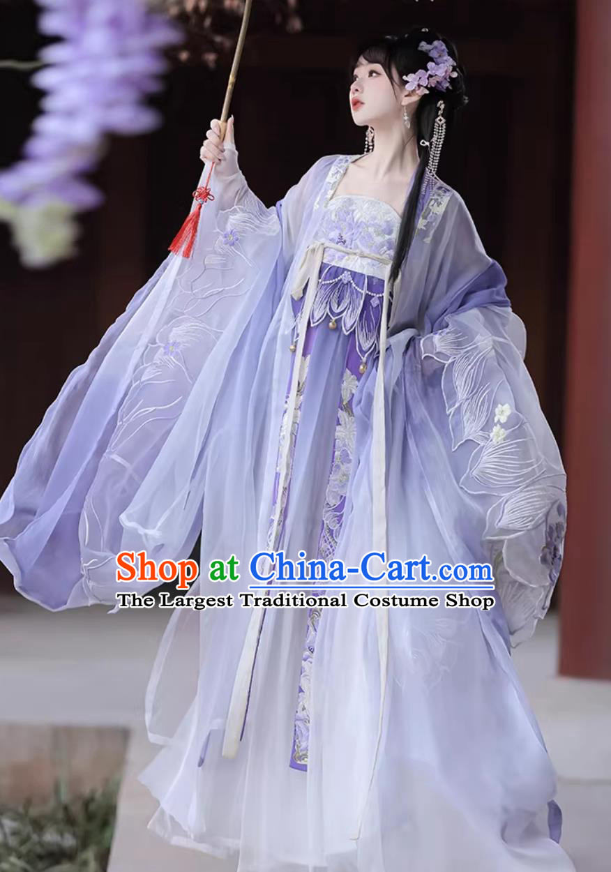Tang Dynasty Hanfu Purple Wide Sleeve Cape Hezi Dress Ancient Chinese Fairy Costumes Complete Set