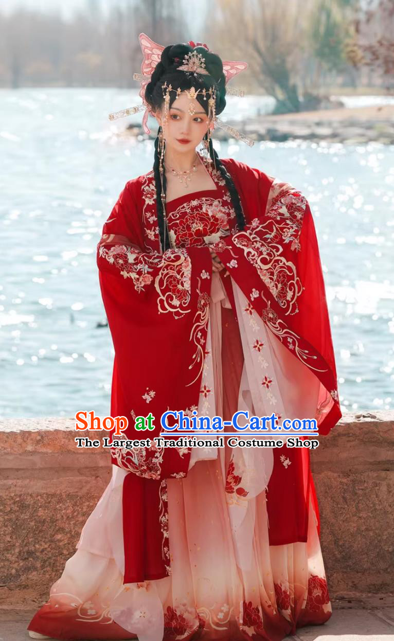 Traditional Chinese Wedding Dress Ancient Noble Princess Costumes Tang Dynasty Red Hanfu Set