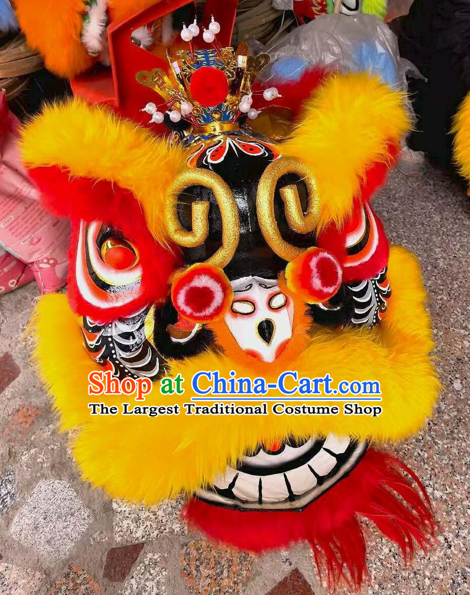 Handmade Monkey King Lion Head Yellow Wool Dancing Lion Prop Chinese Festival Lion Dance Costume