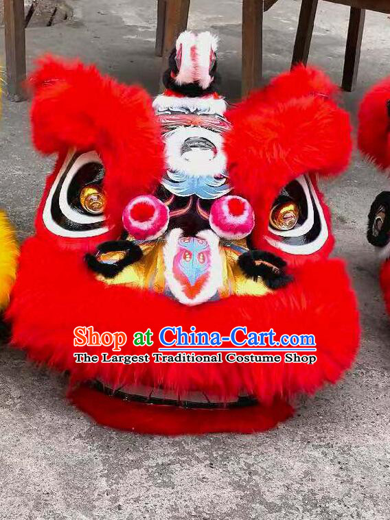Handmade Hok San Lion Head Red Wool Dancing Lion Prop Chinese Festival Lion Dance Costume