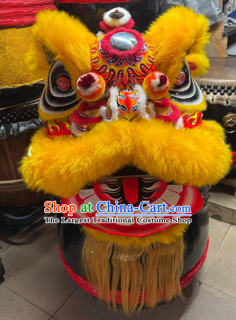 Golden Wool Dancing Lion Prop Handmade Fut San Lion Head Chinese Festival Lion Dance Costume Complete Set