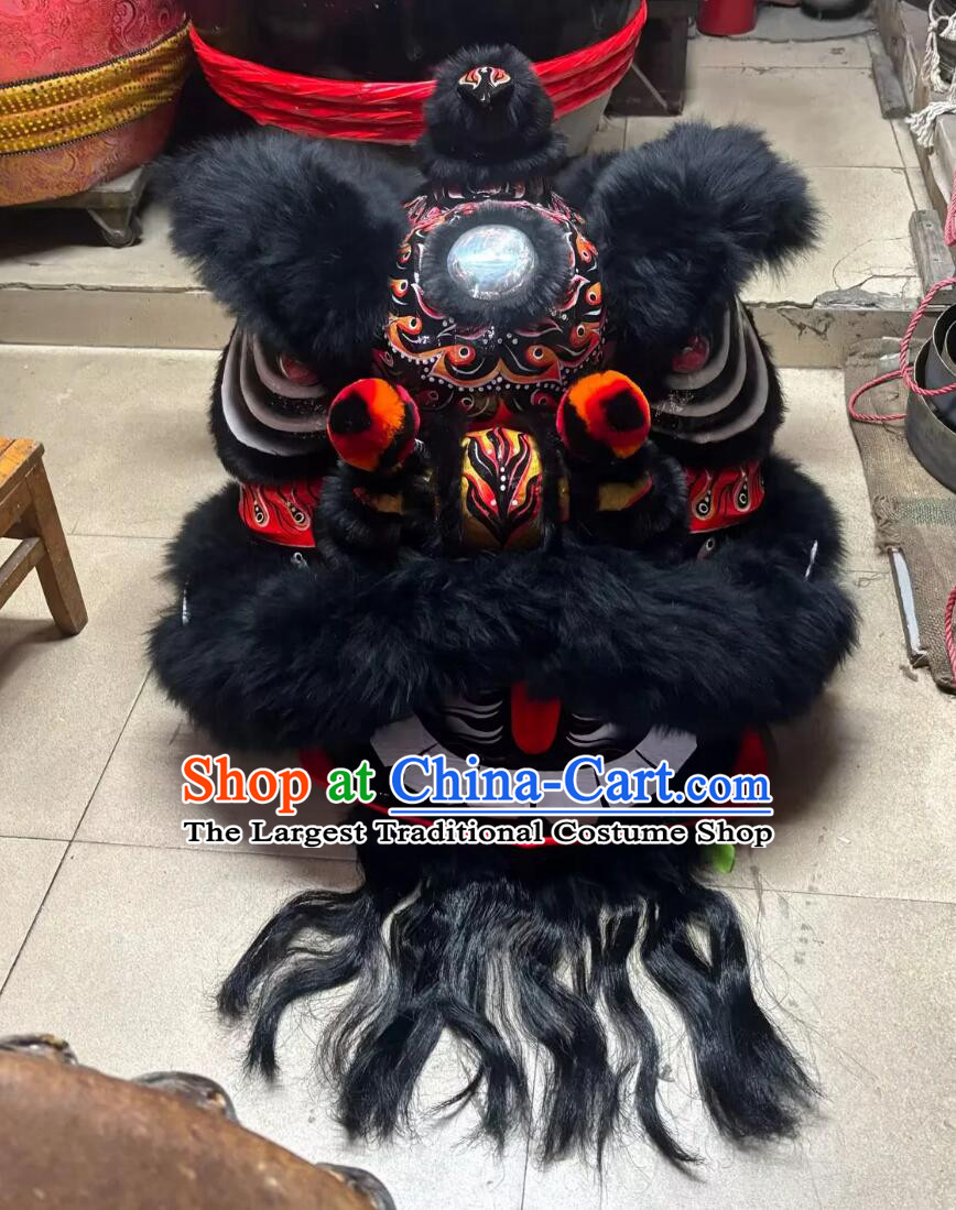 Black Wool Dancing Lion Prop Handmade Fut San Lion Head Chinese Festival Lion Dance Costume Complete Set