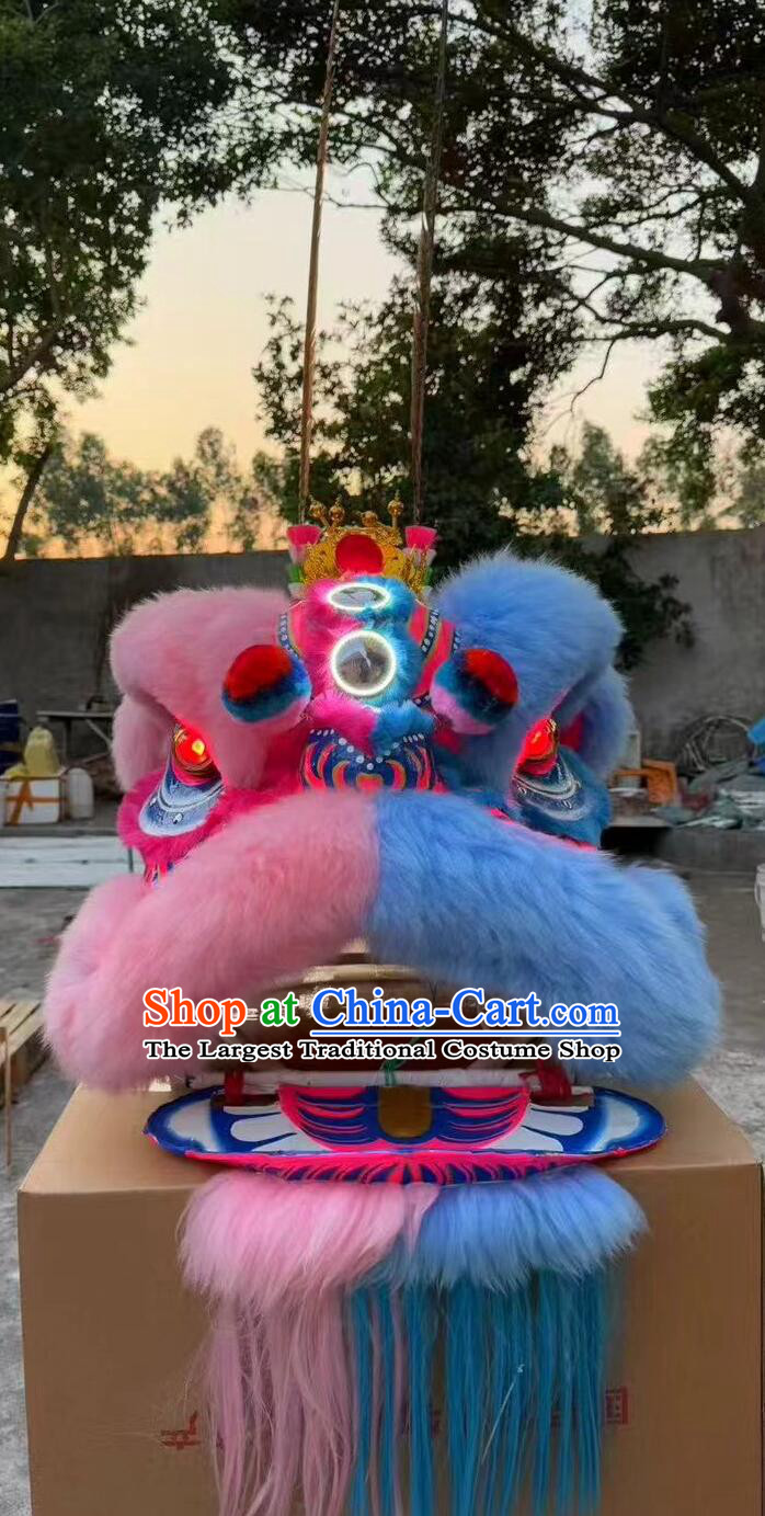 Handmade Double Colors Lao Fu Zi Lion Head Traditional Chinese Lion Dance Equipment LED Lights Eyes Monkey King Dancing Lion Costume