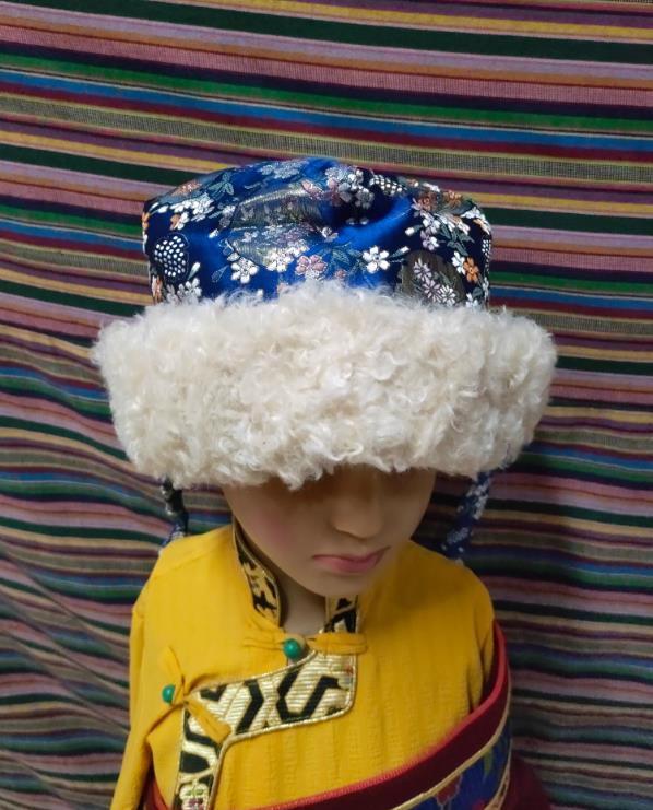 Deep Blue Tibetan Style Kids Winter Hat Chinese Zang Ethnic Headwear