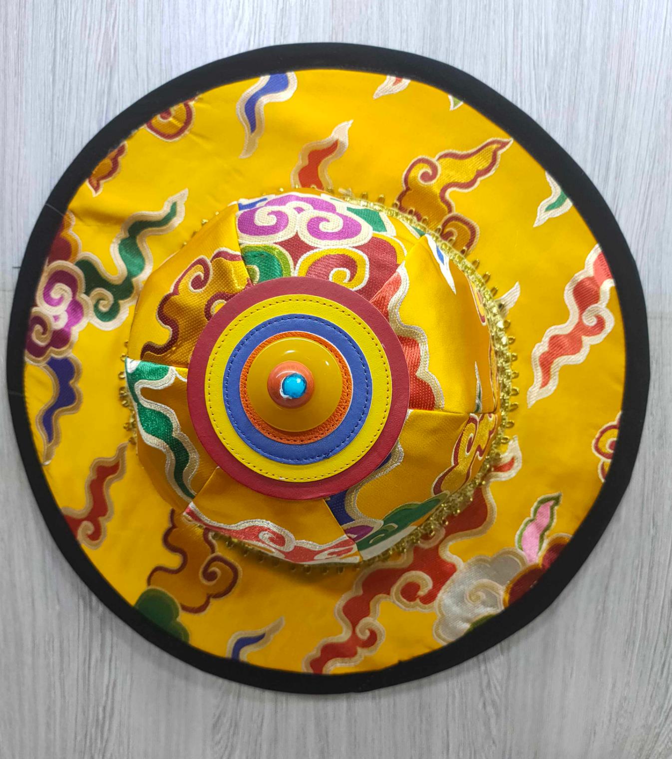 Zang Ethnic Style Headwear Tibetan Noble Male Yellow Brocade Hat Tibetan Opera Hat