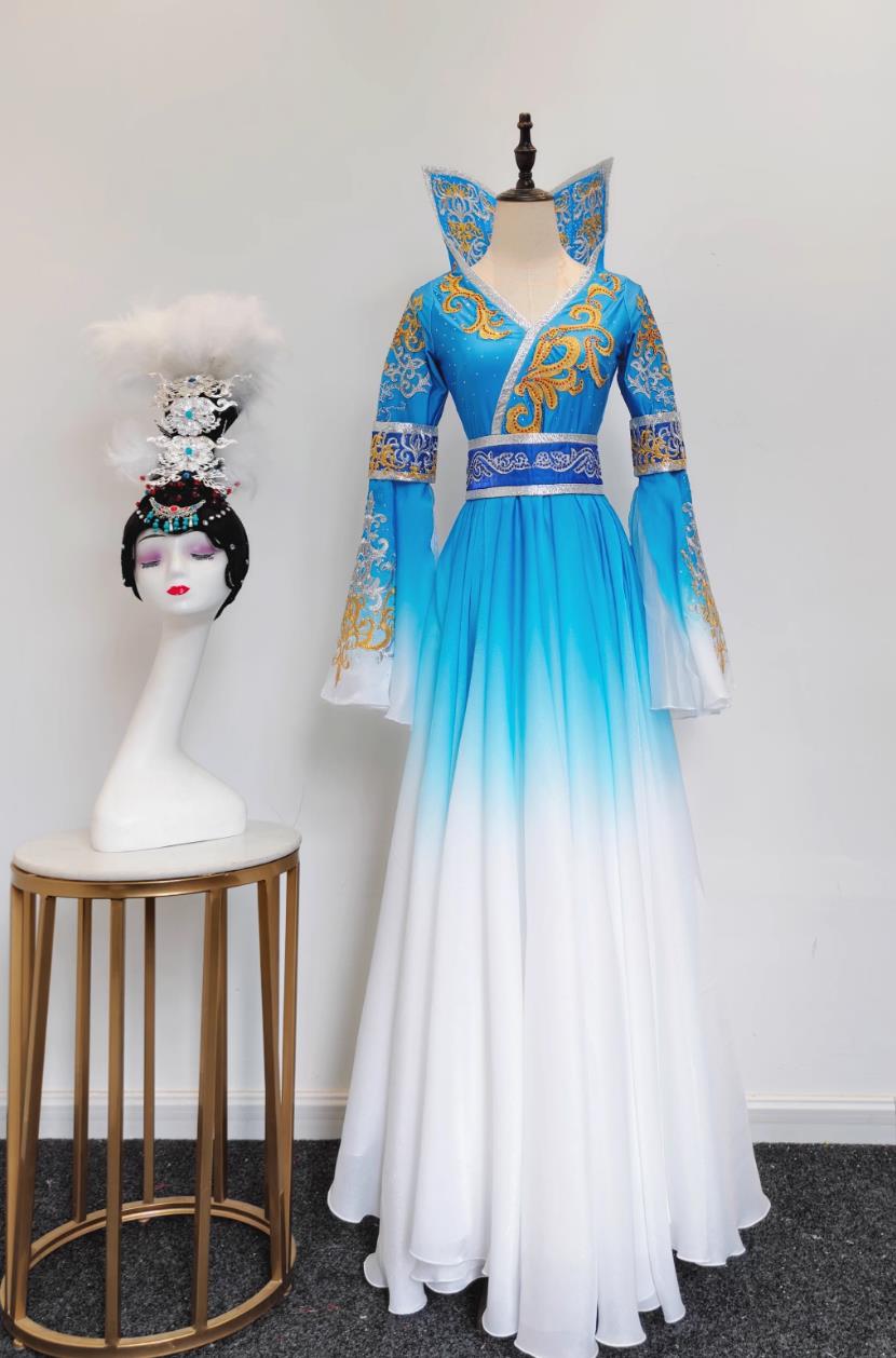 The Drunken Concubine Dance Costume Ancient Chinese Beauty Clothing Li Yugang Performance Blue Dress