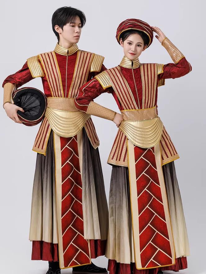 Qin Gu Drum Dance Outfit Chinese Style Ethnic Dance Stage Costume