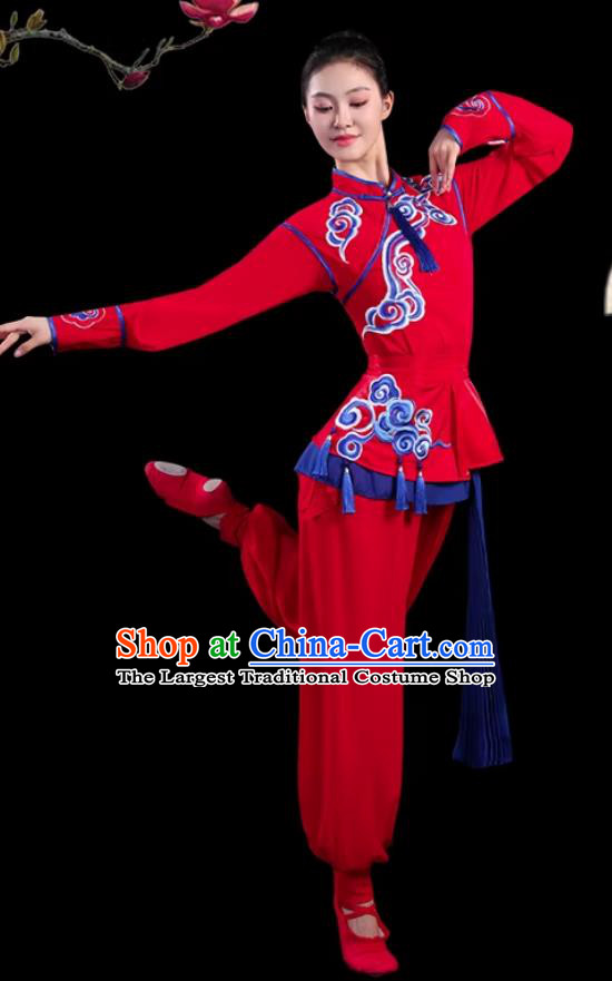 Drum Dance Costume Chinese Yangko Dance Bright Red Outfit
