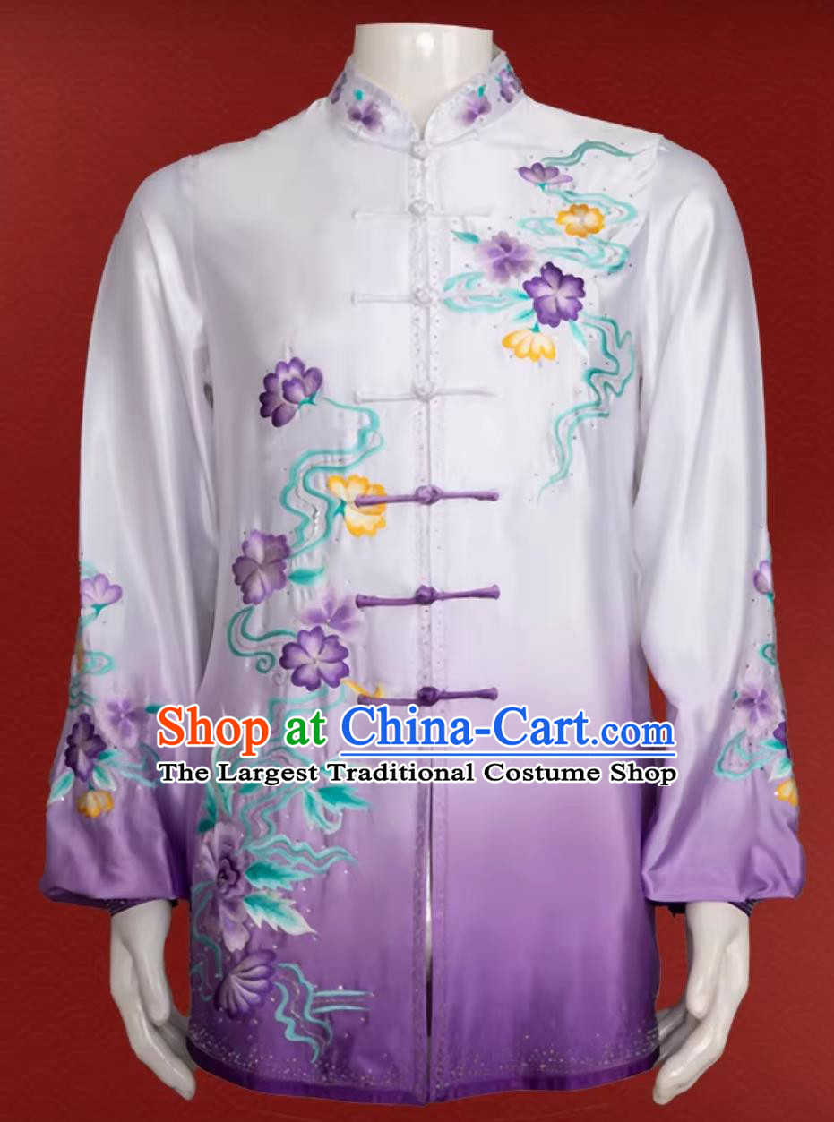 Embroidery Gradient Purple Competition Suit Martial Arts Performance Outfit Tai Chi Costume