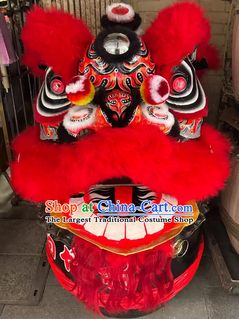 Chinese Lion Dance Costume Handmade Red Wool Lion Head and Tail Complete Set