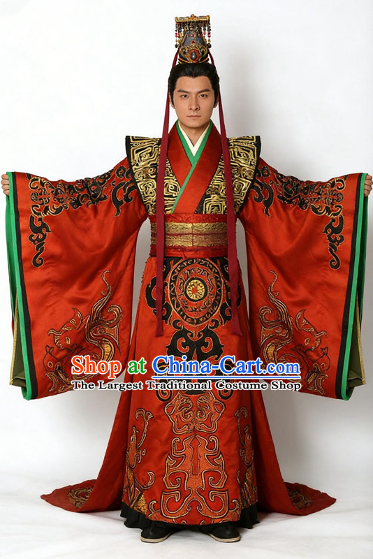 Ancient Chinese Style Emperor Costumes Dress Authentic Clothes Culture Han Dresses Traditional National Dress Clothing and Headdress Complete Set