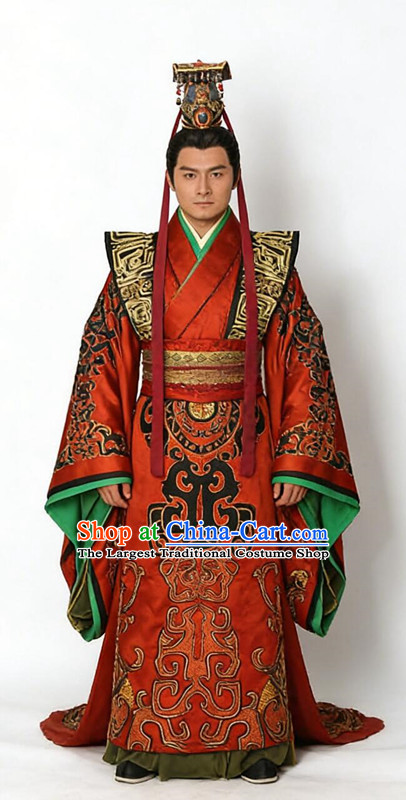 Ancient Chinese Style Emperor Costumes Dress Authentic Clothes Culture Han Dresses Traditional National Dress Clothing and Headdress Complete Set