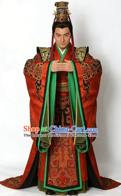 Ancient Chinese Style Emperor Costumes Dress Authentic Clothes Culture Han Dresses Traditional National Dress Clothing and Headdress Complete Set