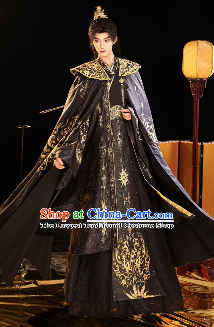Sanxingdui Inspired Hanfu Costume Black Gold Chinese Ancient Imperial Priest Ceremony Robe
