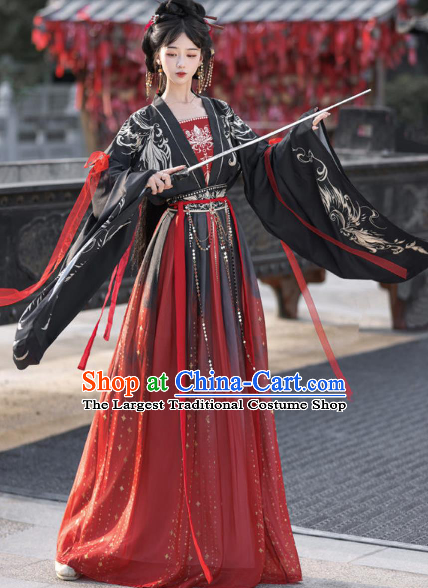 Wei Jin Style Hanfu Ruqun Dress Elegant Chinese Wuxia Costume with Flowing Wide Sleeves