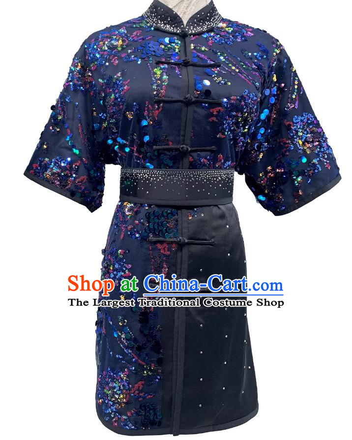 Kung Fu Changqun Performance Costume Wushu Tournament Black Uniform Embroidered Sequins Martial Arts Clothing