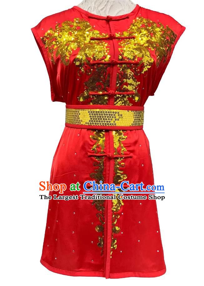 Wushu Tournament Red Nanquan Uniform Sequins Martial Arts Clothing Kung Fu Performance Costume