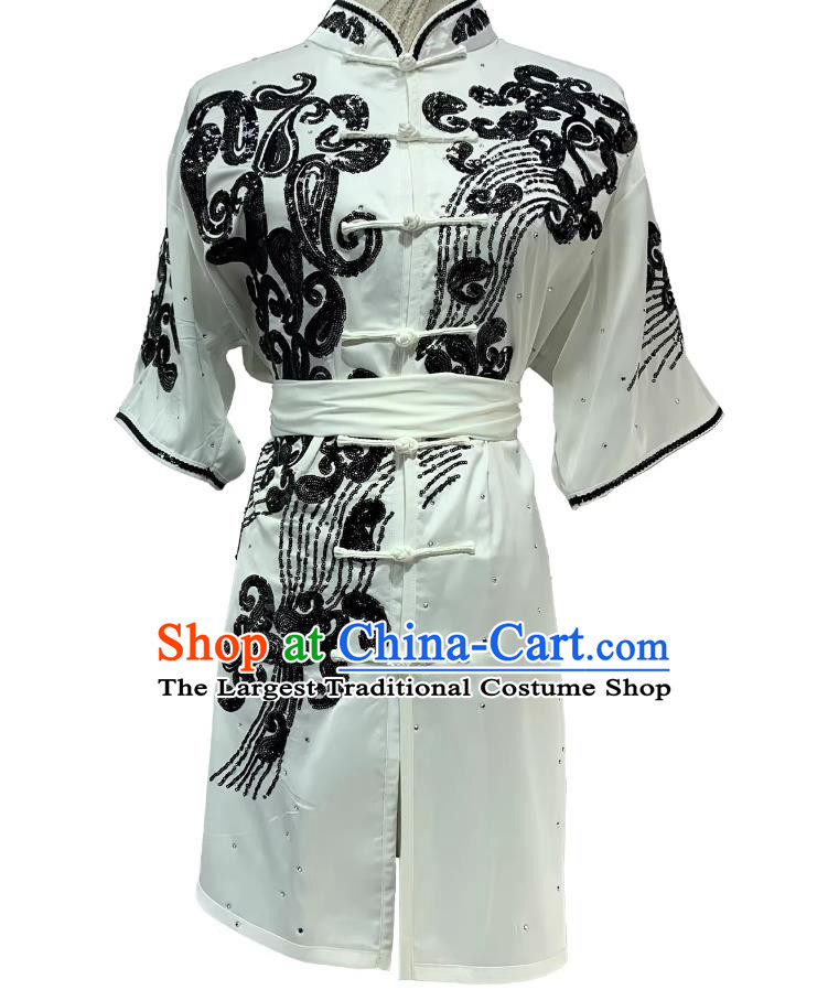 Sequins Embroidery Martial Arts Clothing Kung Fu Performance Costume Wushu Tournament White Changquan Uniform