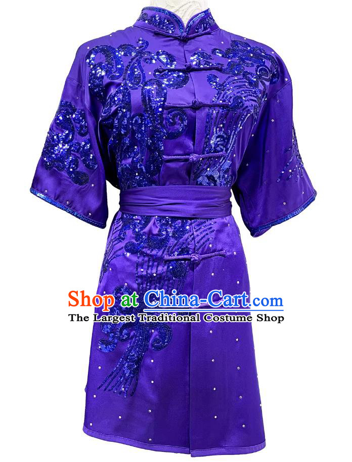 Kung Fu Taolu Performance Costume Wushu Tournament Purple Changquan Uniform Sequins Embroidery Martial Arts Clothing