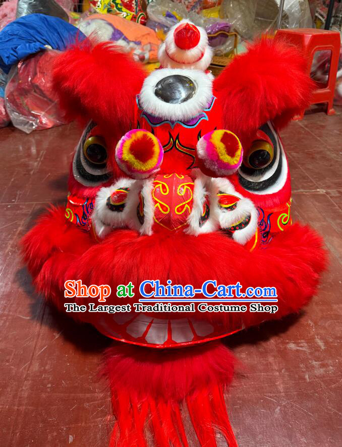 Red Fur Fut San Lion Head Traditional Chinese Lion Dance Prop Handmade Dancing Lion Costume Complete Set