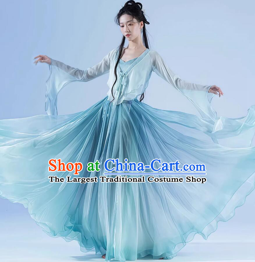 Woman Solo Dance Costume Hanfu Dance Blue Dress Chinese Classical Dance Clothing
