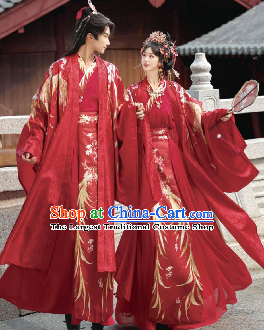 Traditional Chinese Wedding Dresses Tang Dynasty Hanfu Red Costumes Complete Set