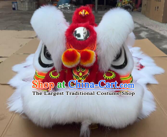Chinese Lion Dance Prop Handmade White Hair Lion Head Dancing Lion Costume for Middle School Students
