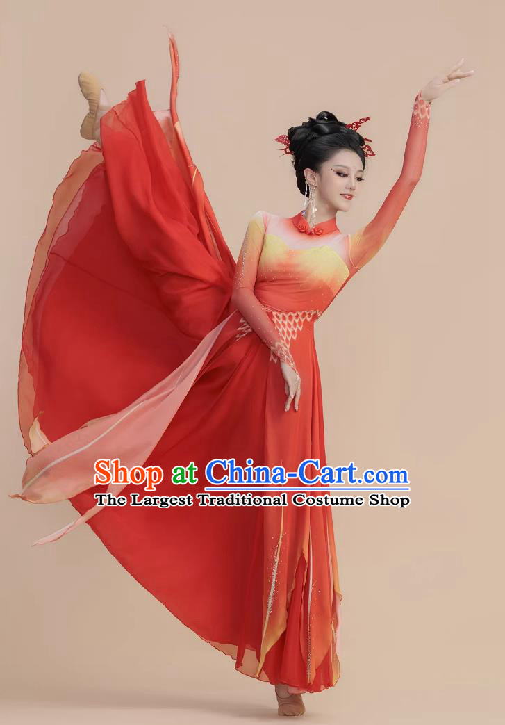 Chinese Style Modern Dance Costume Flowing Red Dress Large Skirt Female Performance Stage Dance Outfit