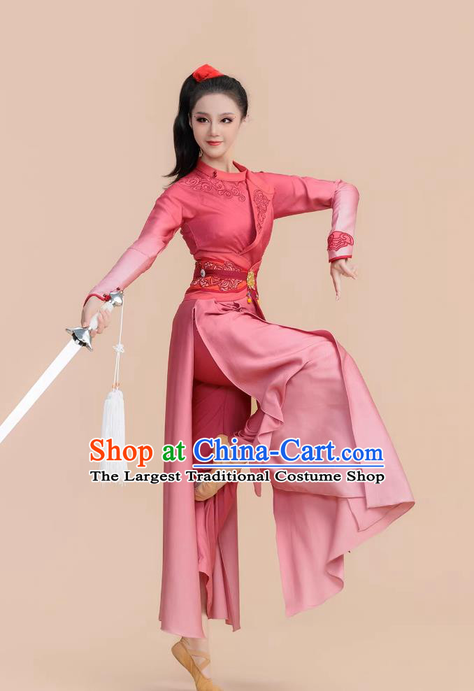 Female Classical Chinese Dance Costume Sword Martial Arts Stage Performance Red Flowing Dress