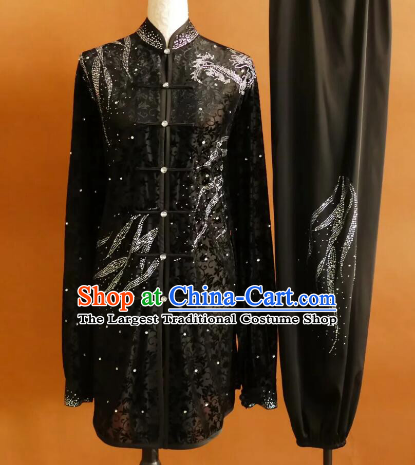 Tai Chi Performance Costume Martial Arts Competition Clothing Flannel Rhinestone Taiji Chuan Uniform