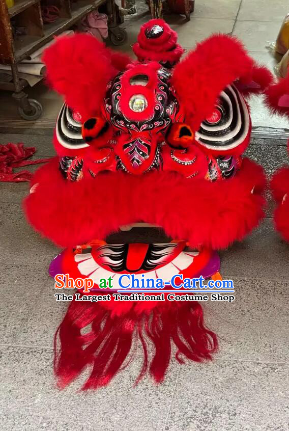 Handmade Red Wool Donghai Lion Head Costume Traditional Chinese Festival Lion Dance Equipment Complete Set
