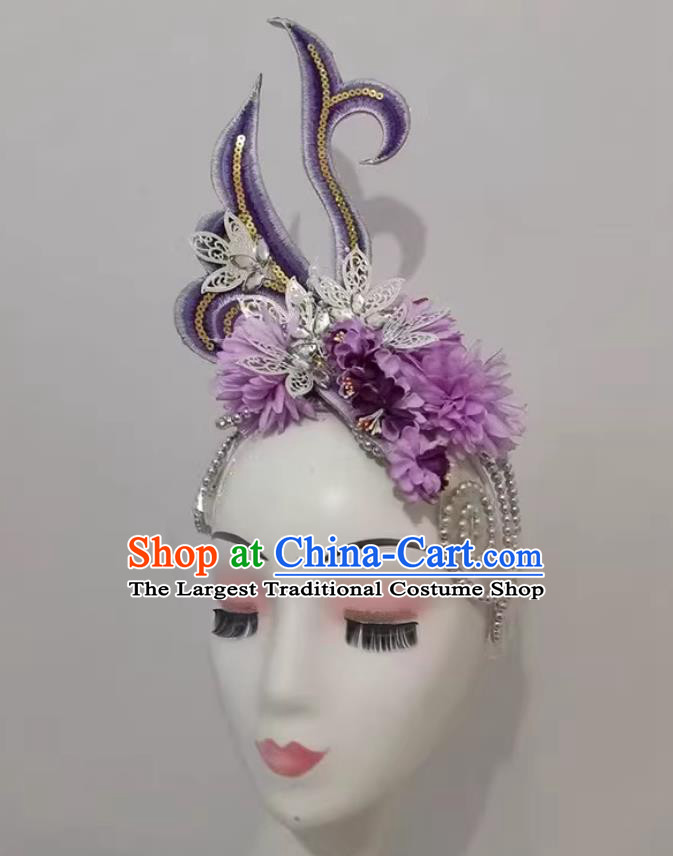 Large Gala Purple Hair Flower Opening Dance Headdress Accessory Modern Dance Classical Dance Headpiece