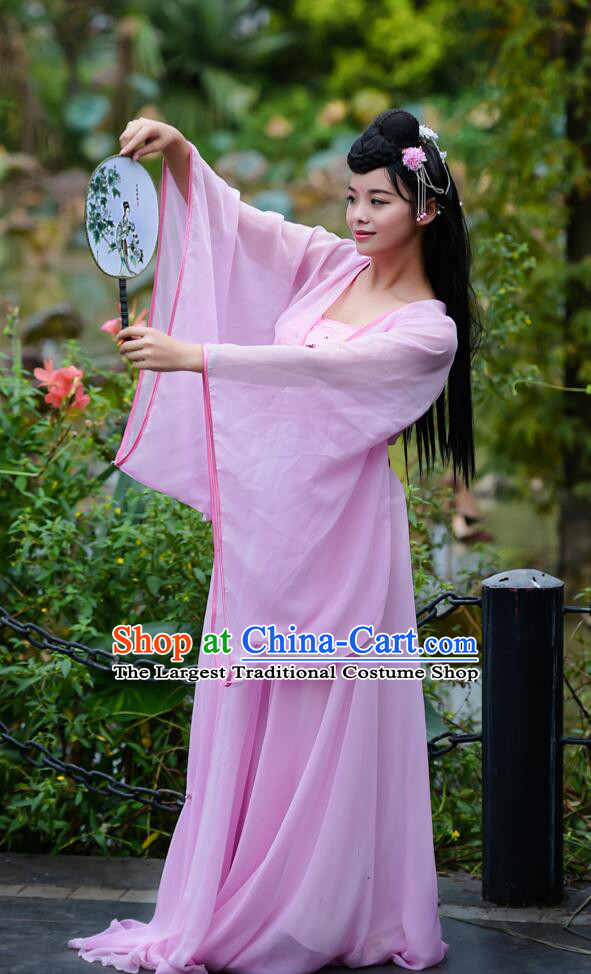 Chinese Tang Dynasty Princess Costume Traditional Dance Pink Hanfu Dress