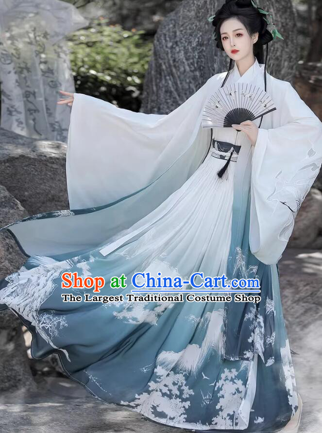 Wei Jin Dynasty Cross Collar Ruqun Ethereal Swordsman Costume for Couple Ancient Chinese Fairy Hanfu Dress