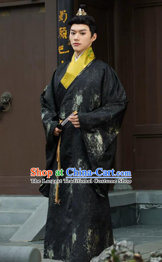 Ming Dynasty Cross Collar Dao Pao for Men Black Taoist Robe Traditional Chinese Hanfu Ancient Style Costume